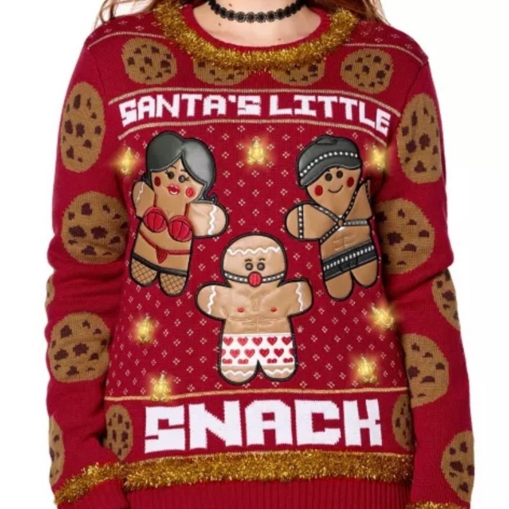 Light-Up Gingerbread Cookie Santa's Little Snack Naughty Christmas Sweater M